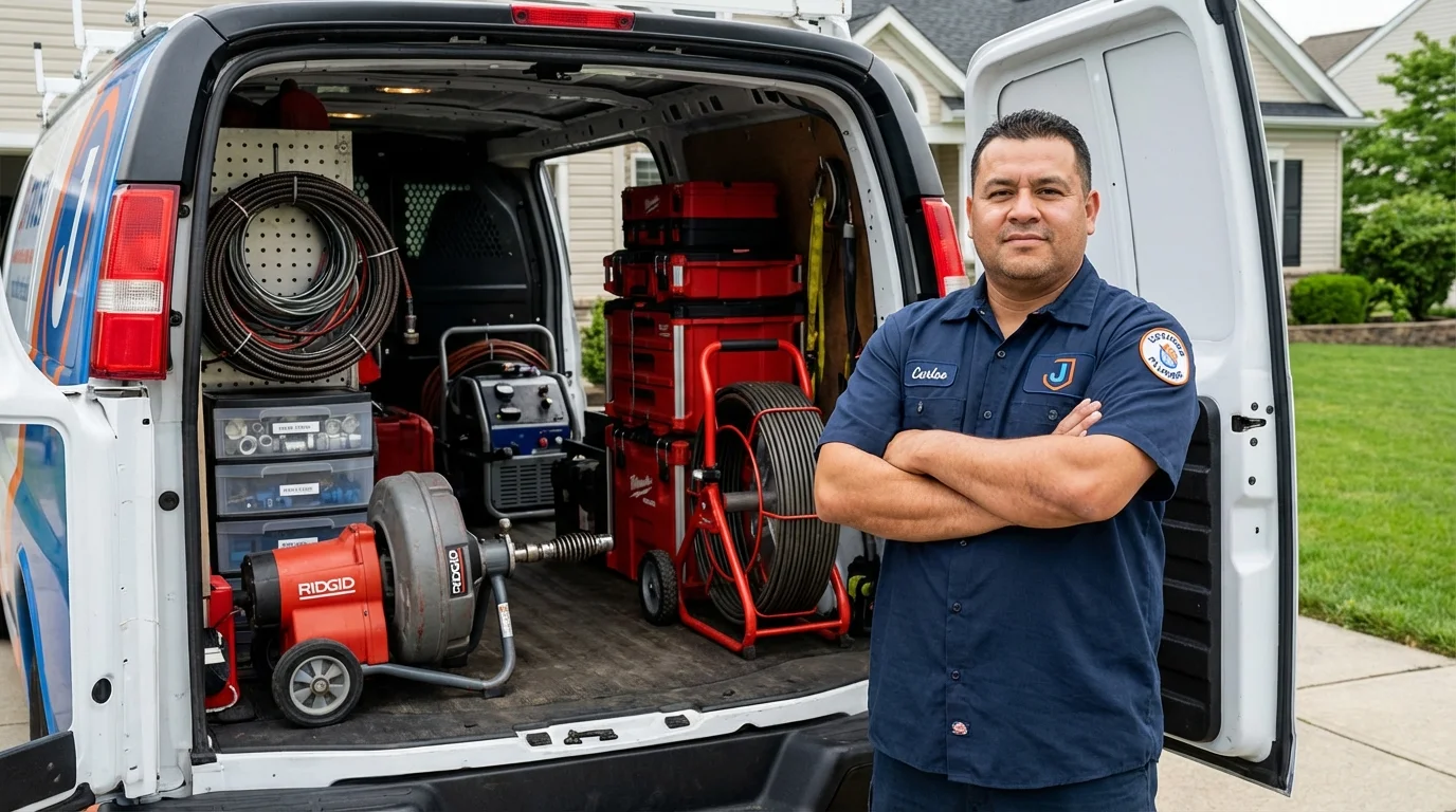 Professional drain cleaning equipment and Johns Plumbing LLC plumber in East Syracuse