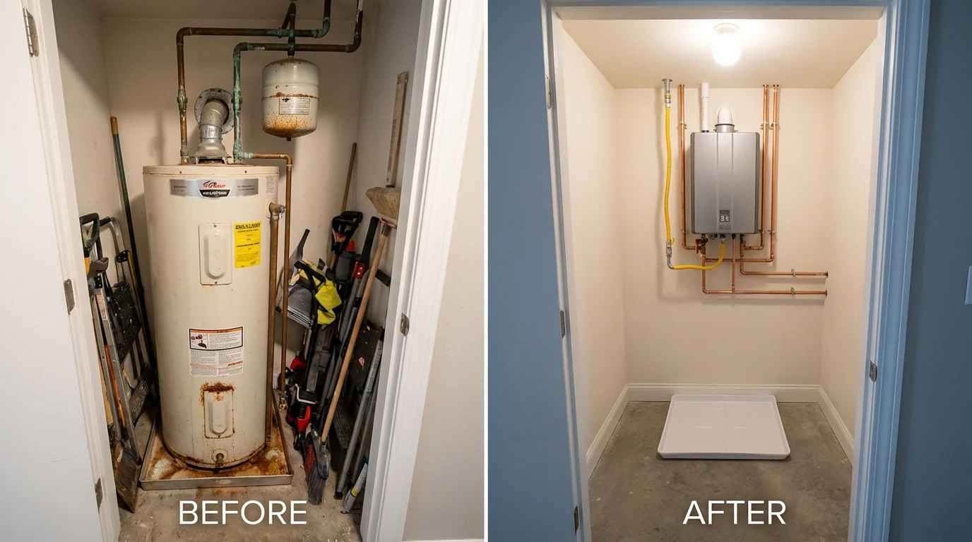 Tank water heater versus wall-mounted tankless unit comparison for East Syracuse, NY homeowners