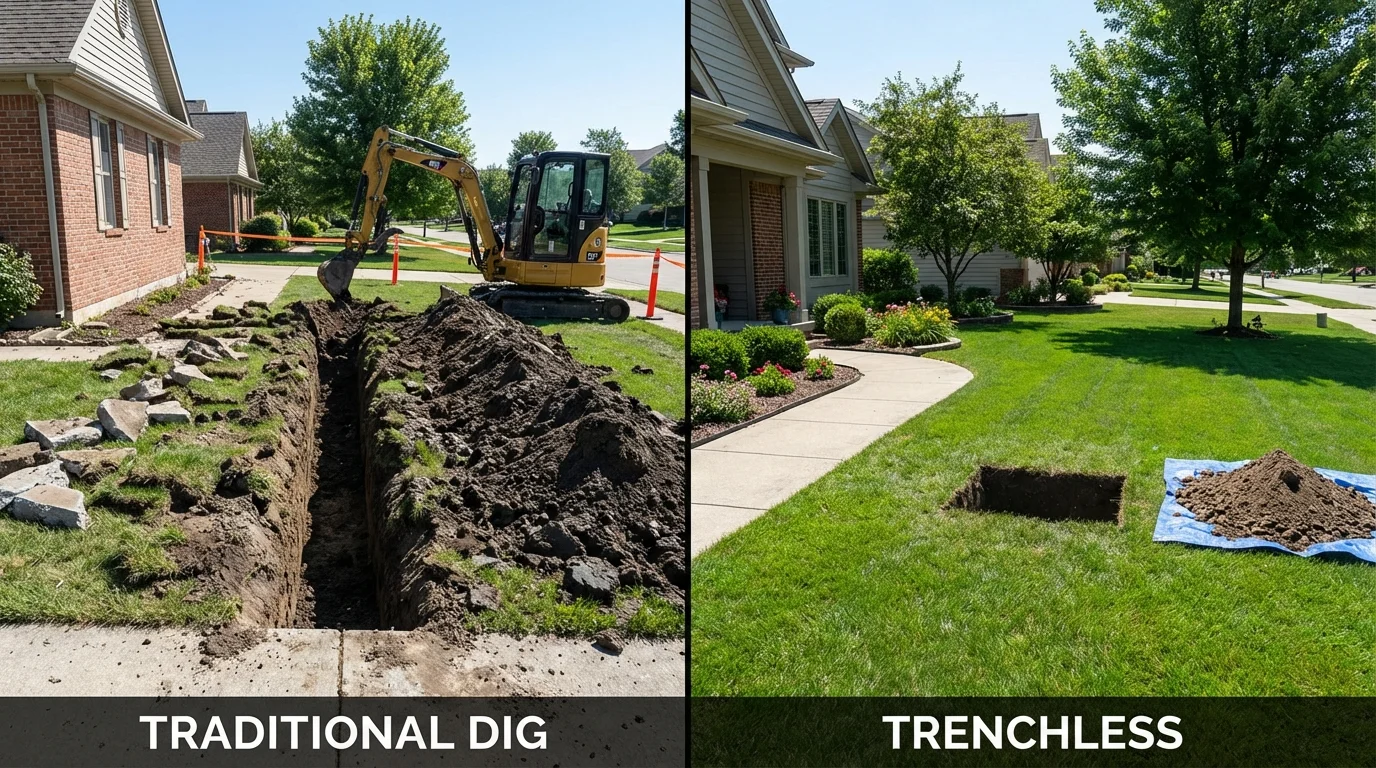 Trenchless sewer repair with minimal yard damage versus traditional excavation in East Syracuse, NY